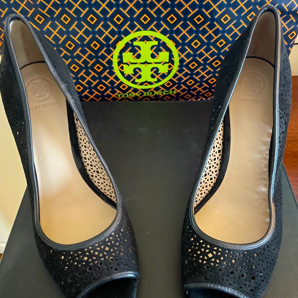Tory Burch Peep Toe Suede Heels
